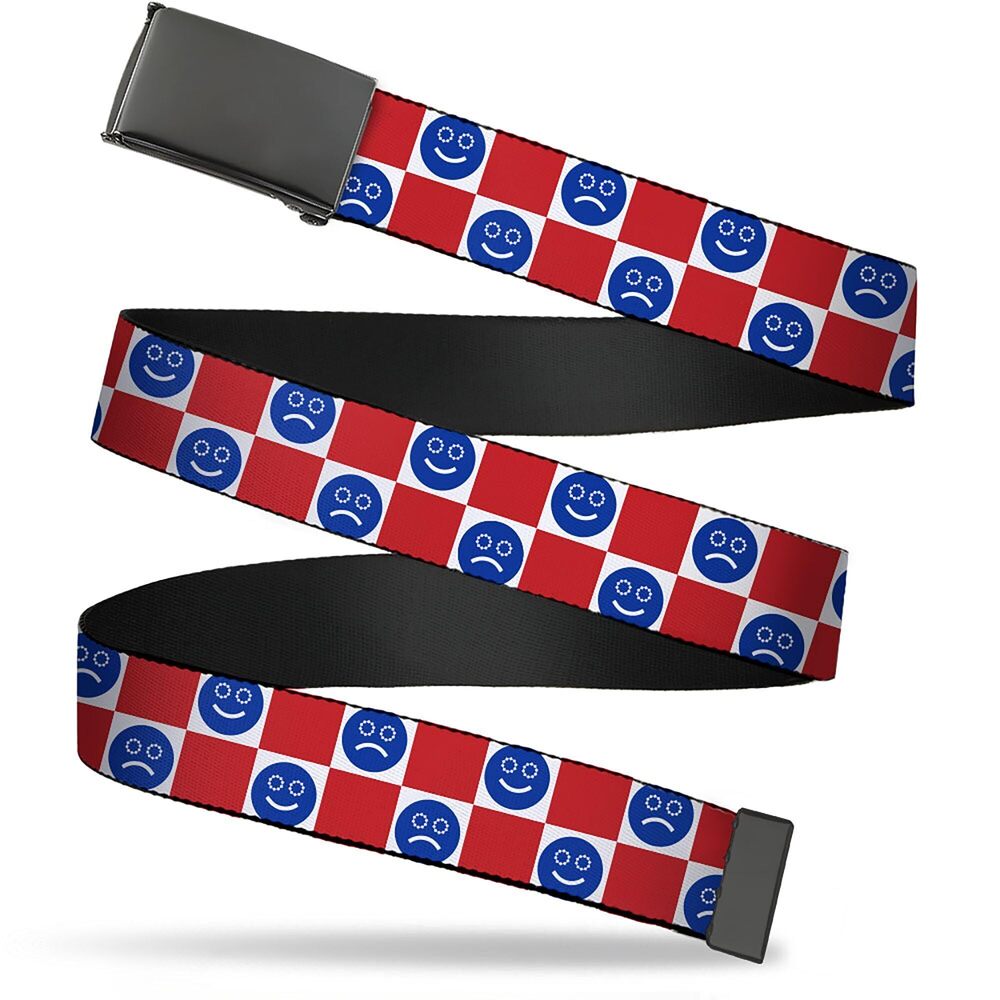 5766 Belt, Flip Web Belt Smiley Sad Face Checker Red White Blue, 1.5 Inch